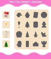 Find the correct shadows of cartoon christmas. Searching and Matching game. Educational game for pre shool years kids and toddlers vector