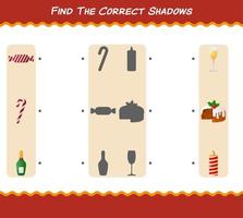 Find the correct shadows of cartoon christmas. Searching and Matching game. Educational game for pre shool years kids and toddlers vector