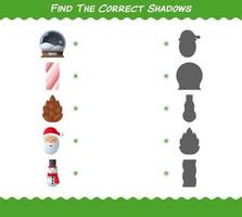 encuentra las sombras correctas de la navidad de dibujos animados. juego de búsqueda y combinación. juego educativo para niños y niños pequeños en edad preescolar vector