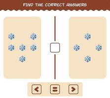 Find the correct answers of cartoon snowflake. Searching and Counting game. Educational game for pre shool years kids and toddlers vector