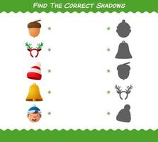 encuentra las sombras correctas de la navidad de dibujos animados. juego de búsqueda y combinación. juego educativo para niños y niños pequeños en edad preescolar vector