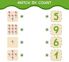 Match by count of cartoon santa claus. Match and count game. Educational game for pre shool years kids and toddlers vector