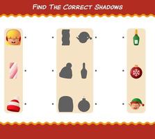 Find the correct shadows of cartoon christmas. Searching and Matching game. Educational game for pre shool years kids and toddlers vector