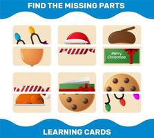 Match cartoon christmas parts. Matching game. Educational game for pre shool years kids and toddlers vector