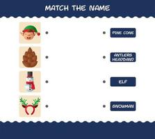 coincide con el nombre de dibujos animados de navidad. juego de correspondencias. juego educativo para niños de edad preescolar y niños pequeños vector