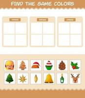 encontrar los mismos colores de navidad. juego de búsqueda y combinación. juego educativo para niños de edad preescolar y niños pequeños vector