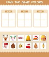 encontrar los mismos colores de navidad. juego de búsqueda y combinación. juego educativo para niños de edad preescolar y niños pequeños vector