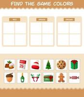 encontrar los mismos colores de navidad. juego de búsqueda y combinación. juego educativo para niños de edad preescolar y niños pequeños vector