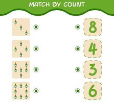 Match by count of cartoon champagne bottle. Match and count game. Educational game for pre shool years kids and toddlers vector