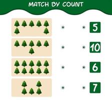 Match by count of cartoon pine tree. Match and count game. Educational game for pre shool years kids and toddlers vector