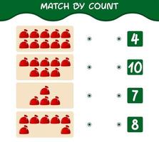 Match by count of cartoon santa bag. Match and count game. Educational game for pre shool years kids and toddlers vector