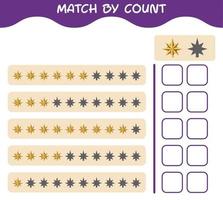 Match by count of cartoon christmas star. Match and count game. Educational game for pre shool years kids and toddlers vector
