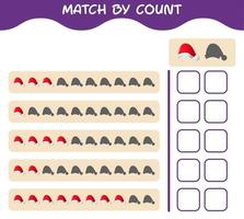 Match by count of cartoon santa hat. Match and count game. Educational game for pre shool years kids and toddlers vector