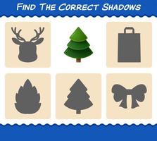 Find the correct shadows of pine tree. Searching and Matching game. Educational game for pre shool years kids and toddlers vector