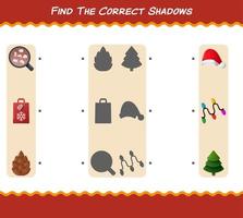 encuentra las sombras correctas de la navidad de dibujos animados. juego de búsqueda y combinación. juego educativo para niños y niños pequeños en edad preescolar vector