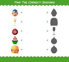 Find the correct shadows of cartoon christmas. Searching and Matching game. Educational game for pre shool years kids and toddlers vector