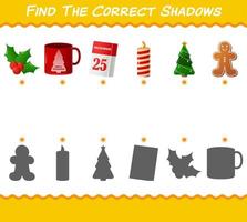 encuentra las sombras correctas de la navidad de dibujos animados. juego de búsqueda y combinación. juego educativo para niños y niños pequeños en edad preescolar vector