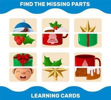 Match cartoon christmas parts. Matching game. Educational game for pre shool years kids and toddlers vector