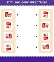 Match the same directions of calendar. Matching game. Educational game for pre shool years kids and toddlers vector