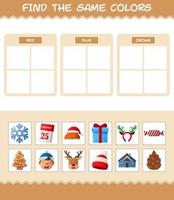 encontrar los mismos colores de navidad. juego de búsqueda y combinación. juego educativo para niños de edad preescolar y niños pequeños vector