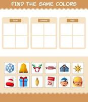 encontrar los mismos colores de navidad. juego de búsqueda y combinación. juego educativo para niños de edad preescolar y niños pequeños vector