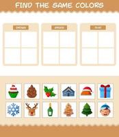 encontrar los mismos colores de navidad. juego de búsqueda y combinación. juego educativo para niños de edad preescolar y niños pequeños vector