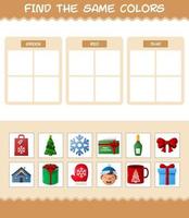 encontrar los mismos colores de navidad. juego de búsqueda y combinación. juego educativo para niños de edad preescolar y niños pequeños vector