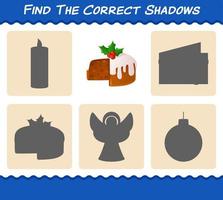 Find the correct shadows of christmas cake. Searching and Matching game. Educational game for pre shool years kids and toddlers vector