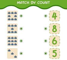 Match by count of cartoon house. Match and count game. Educational game for pre shool years kids and toddlers vector