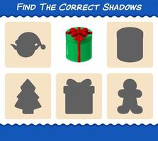 Find the correct shadows of gift box. Searching and Matching game. Educational game for pre shool years kids and toddlers vector