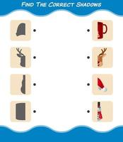 Find the correct shadows of cartoon christmas. Searching and Matching game. Educational game for pre shool years kids and toddlers vector