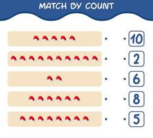 Match by count of cartoon santa hat. Match and count game. Educational game for pre shool years kids and toddlers vector