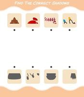 encuentra las sombras correctas de la navidad de dibujos animados. juego de búsqueda y combinación. juego educativo para niños y niños pequeños en edad preescolar vector