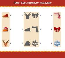 encuentra las sombras correctas de la navidad de dibujos animados. juego de búsqueda y combinación. juego educativo para niños y niños pequeños en edad preescolar vector