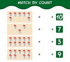 Match by count of cartoon santa claus. Match and count game. Educational game for pre shool years kids and toddlers vector