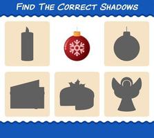 encuentra las sombras correctas del adorno navideño. juego de búsqueda y combinación. juego educativo para niños y niños pequeños en edad preescolar vector