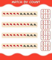 Match by count of cartoon santa hat. Match and count game. Educational game for pre shool years kids and toddlers vector