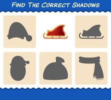 Find the correct shadows of santa sleigh. Searching and Matching game. Educational game for pre shool years kids and toddlers vector