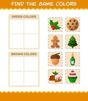 encontrar los mismos colores de navidad. juego de búsqueda y combinación. juego educativo para niños de edad preescolar y niños pequeños vector