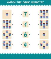 Match the same quantity of gift box. Counting game. Educational game for pre shool years kids and toddlers vector