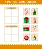 encontrar los mismos colores de navidad. juego de búsqueda y combinación. juego educativo para niños de edad preescolar y niños pequeños vector