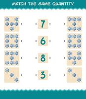 Match the same quantity of snowflake. Counting game. Educational game for pre shool years kids and toddlers vector