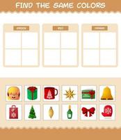 encontrar los mismos colores de navidad. juego de búsqueda y combinación. juego educativo para niños de edad preescolar y niños pequeños vector