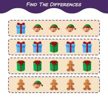 Find the differences between cartoon christmas. Searching game. Educational game for pre shool years kids and toddlers vector