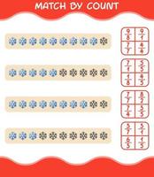 Match by count of cartoon snowflake. Match and count game. Educational game for pre shool years kids and toddlers vector