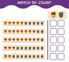 Match by count of cartoon acorn. Match and count game. Educational game for pre shool years kids and toddlers vector