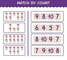 Match by count of cartoon santa claus. Match and count game. Educational game for pre shool years kids and toddlers vector