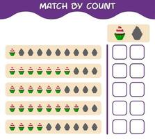 Match by count of cartoon cupcake. Match and count game. Educational game for pre shool years kids and toddlers vector