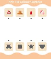 Find the correct shadows of cartoon christmas. Searching and Matching game. Educational game for pre shool years kids and toddlers vector