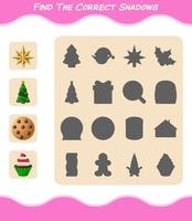 Find the correct shadows of cartoon christmas. Searching and Matching game. Educational game for pre shool years kids and toddlers vector